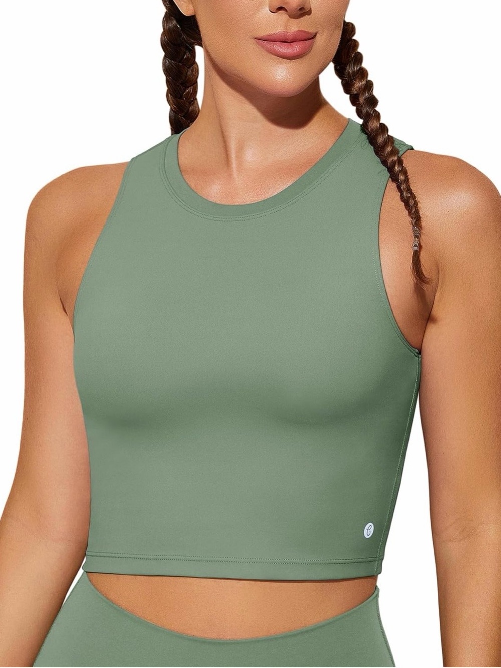 Sage Green Yoga Workout Tank with Removable Cups